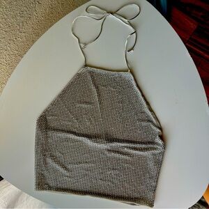 Tulle rhinestone halterneck top